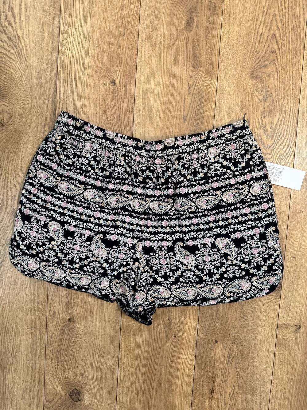 Patrons of Peace Black Floral Paisley Print Elastic Waist Shorts